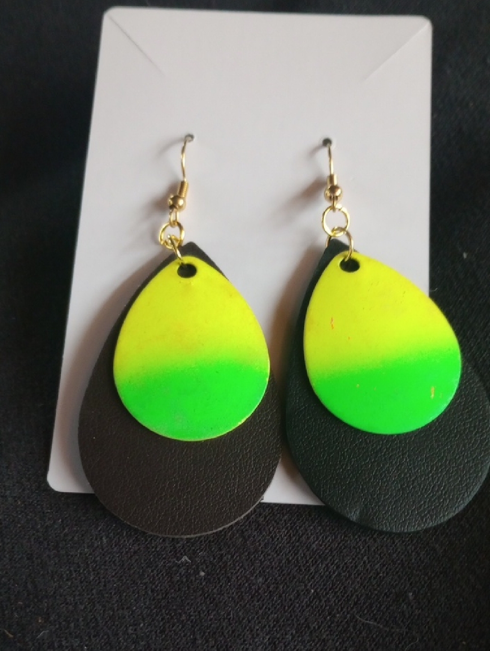 Hand Crafted Neon Yellow-Green Layered Teardrop Earrings - Women Jewelry
